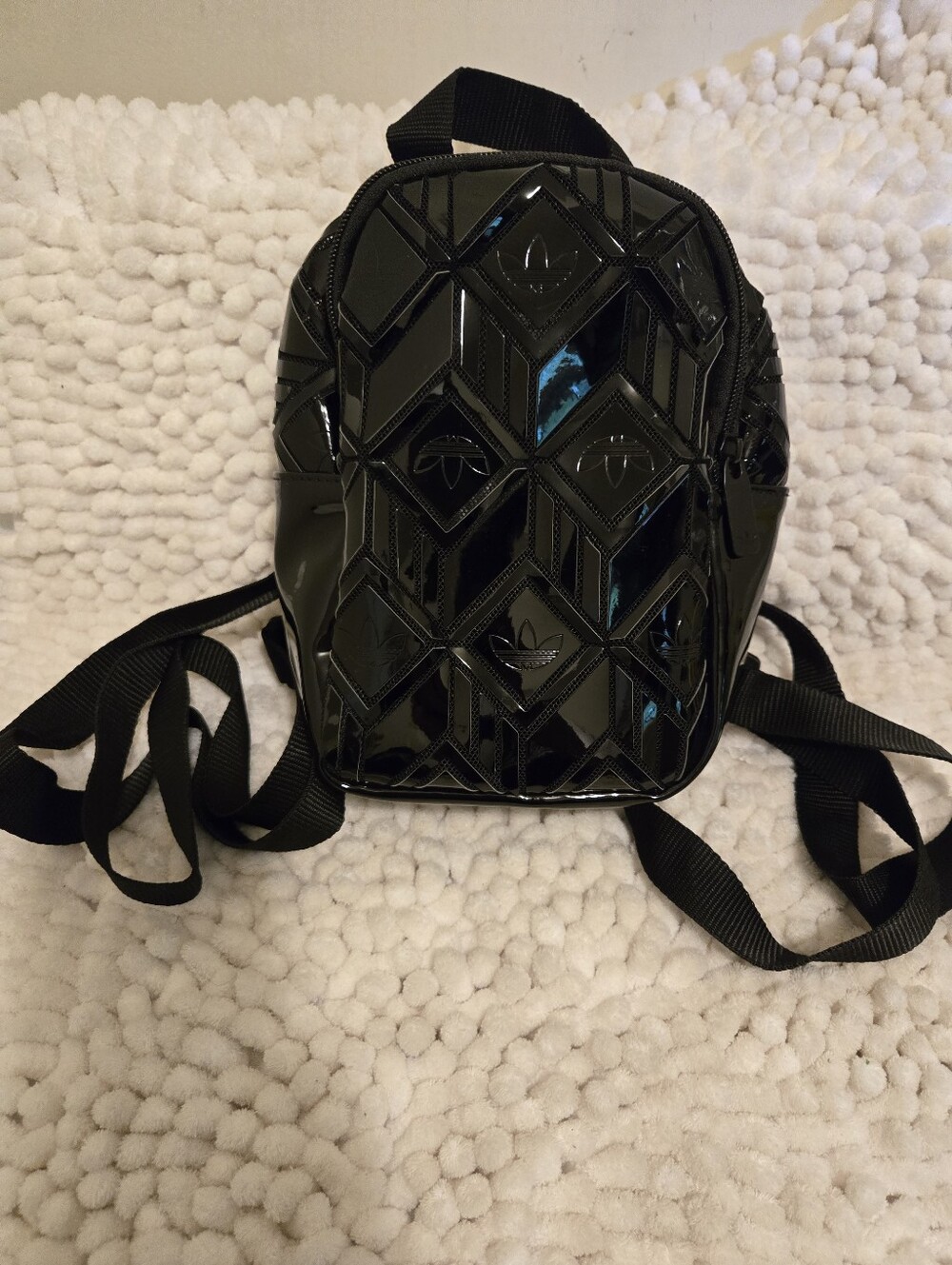 Adidas Black Glossy Geometric Mini Backpack